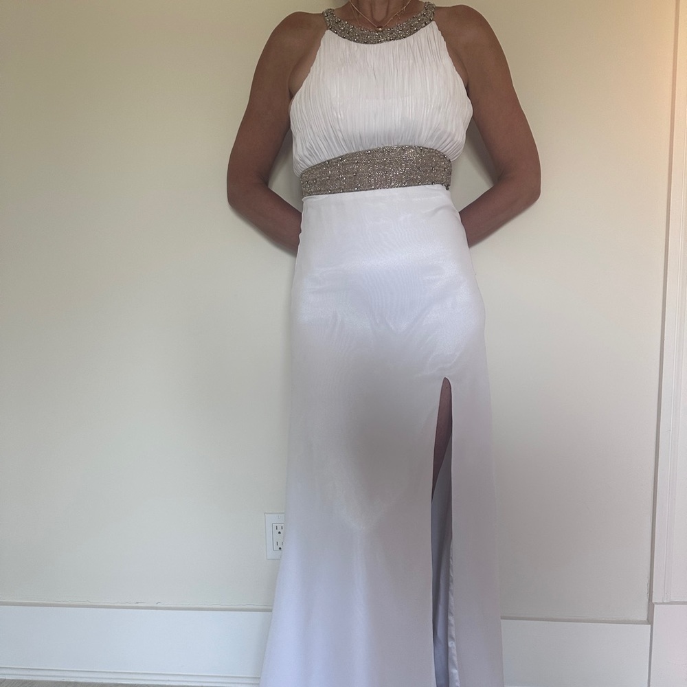 Gigi Grecian Goddess Style Beaded Evening Gown NWT